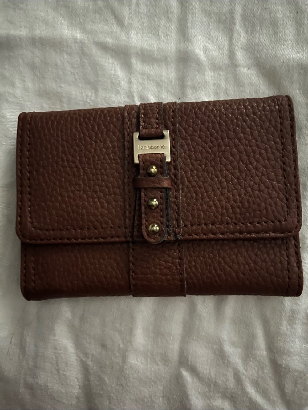 Liz Claiborne Brown Pebbled Leather Tri-fold Wallet